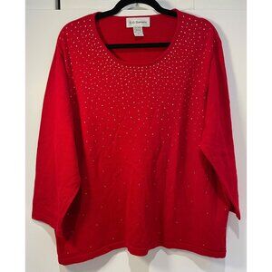 Vtg CD Daniels Embellished Pullover Scoop Neck Sweater Size 2X Silver Studs Glam